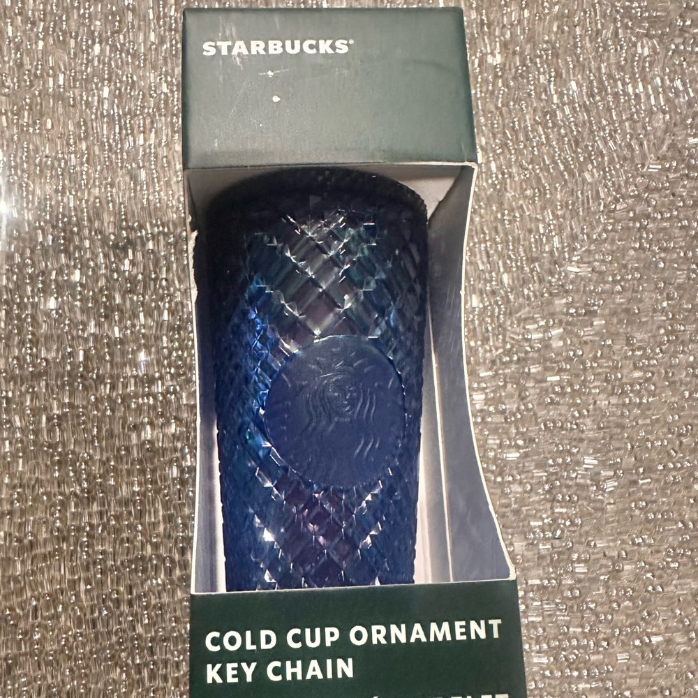 NEW - Starbucks Authentic 2022 Holiday Azure Blue Ornament Tumbler Key Chain